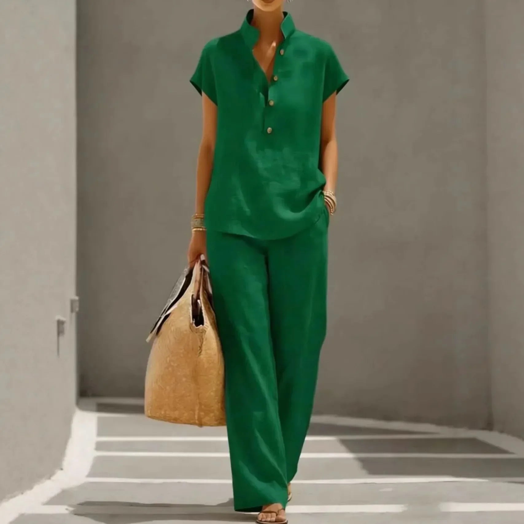 Marelisse™ Set Aus Baumwoll-Leinen Mit Lockerer Bluse und Fließender Pantalonhose