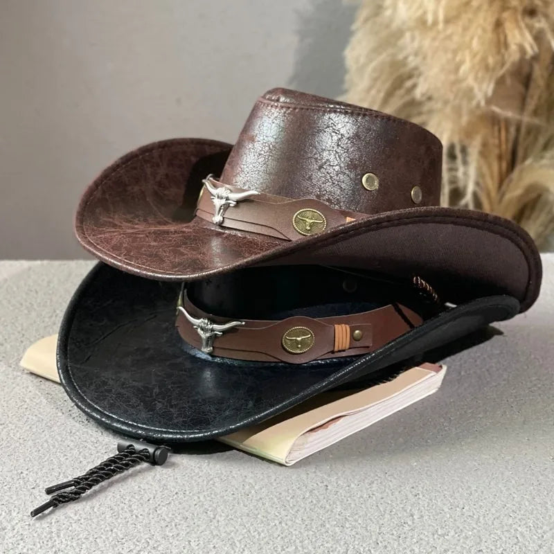 KAUFE 1, ERHALTE 2 GRATIS - Dakota™ Westernhut aus Premium-Leder mit rustikalem Finish und Metalldetails alemanha