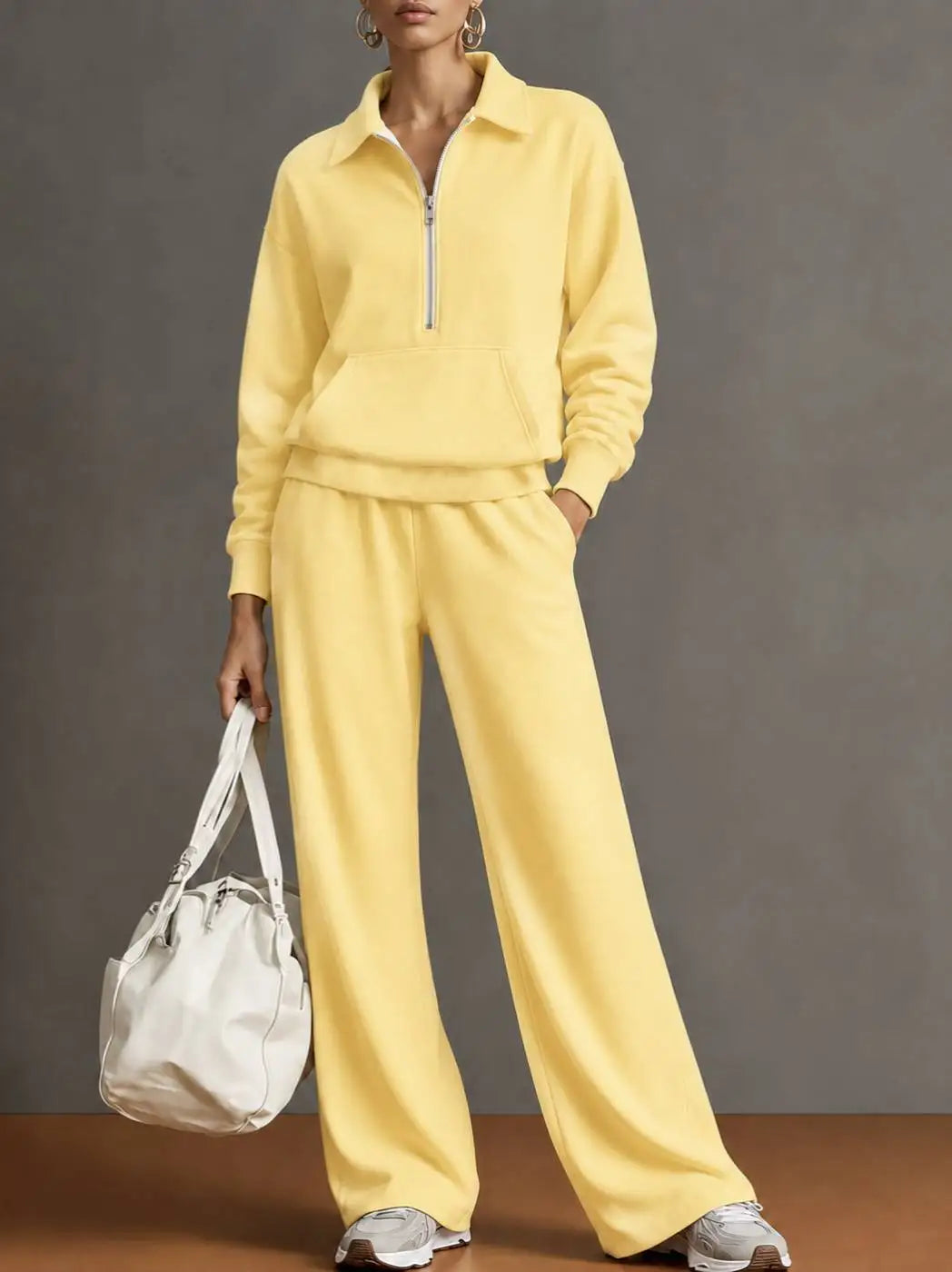 Rieke™ Set mit Half-Zip-Oberteil, Kängurutasche und weit geschnittener Hose