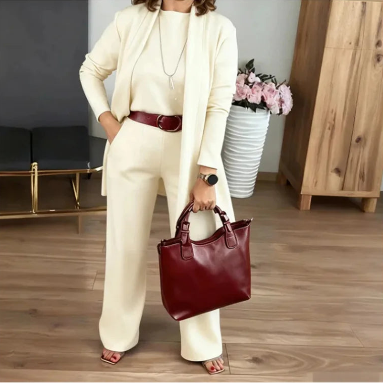 Evanna™ Set mit Basic-Shirt, Langem Cardigan und Gerade Geschnittener Hose / Diskrete Eleganz, die Selbstvertrauen Ausstrahlt!