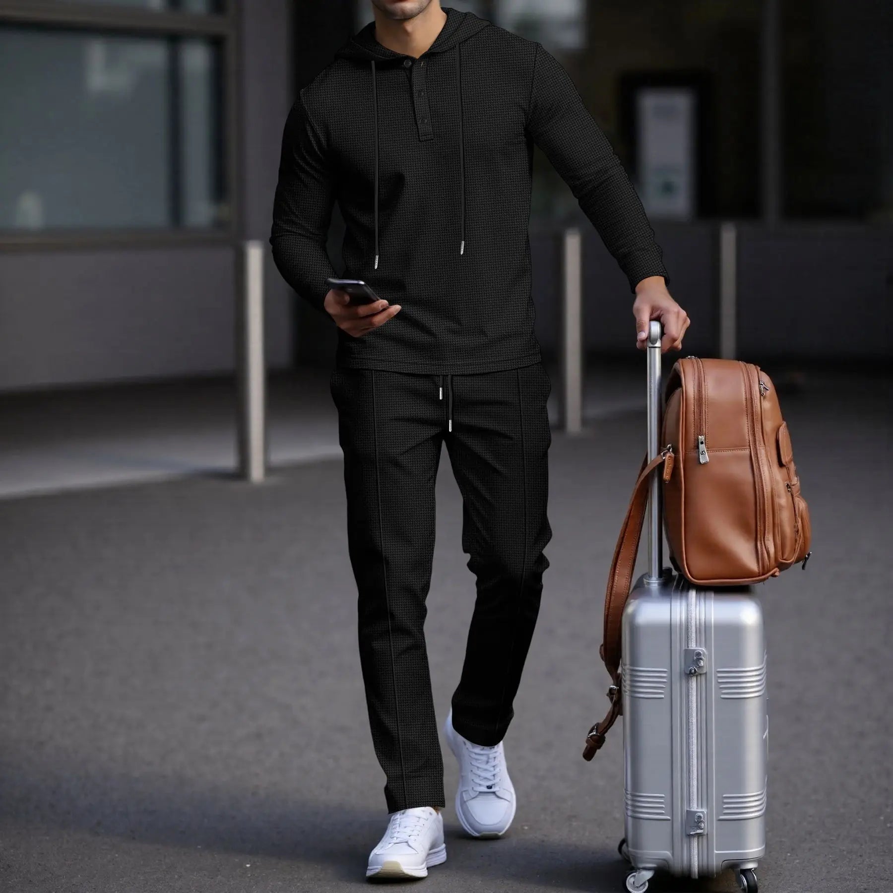 Manchester™ Set aus strukturiertem Baumwollstoff mit Kapuzenhoodie und Slim-Fit-Hose