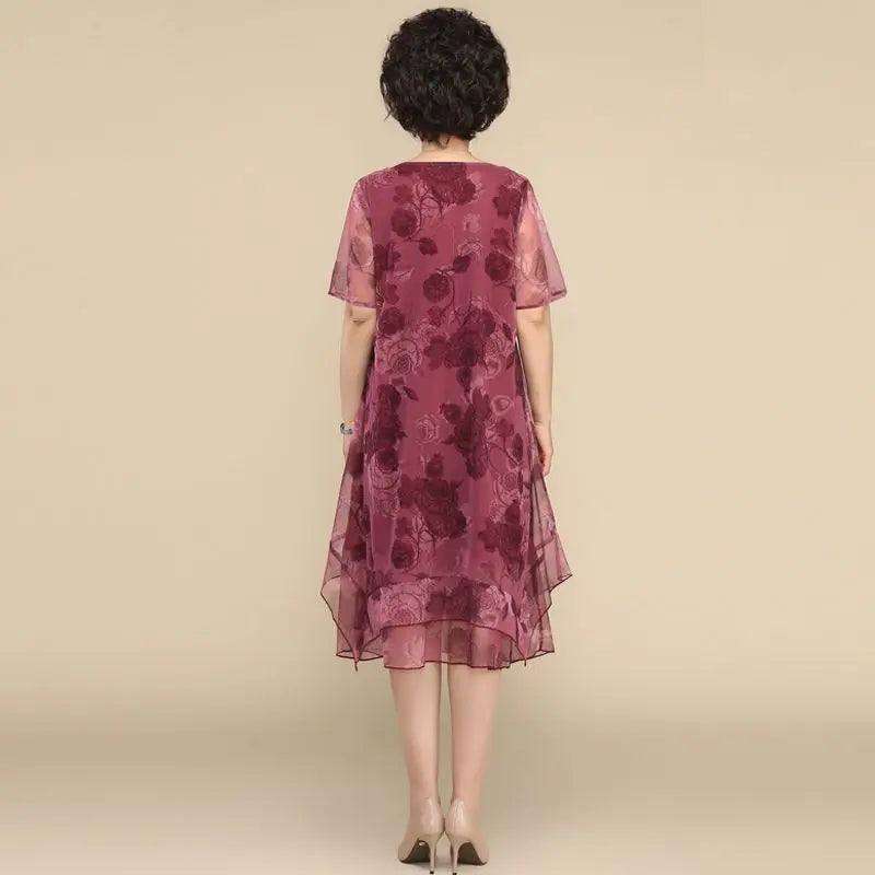 Nice™ Blumenkleid aus Premium-Chiffon mit Doppellage und asymmetrischem Saum