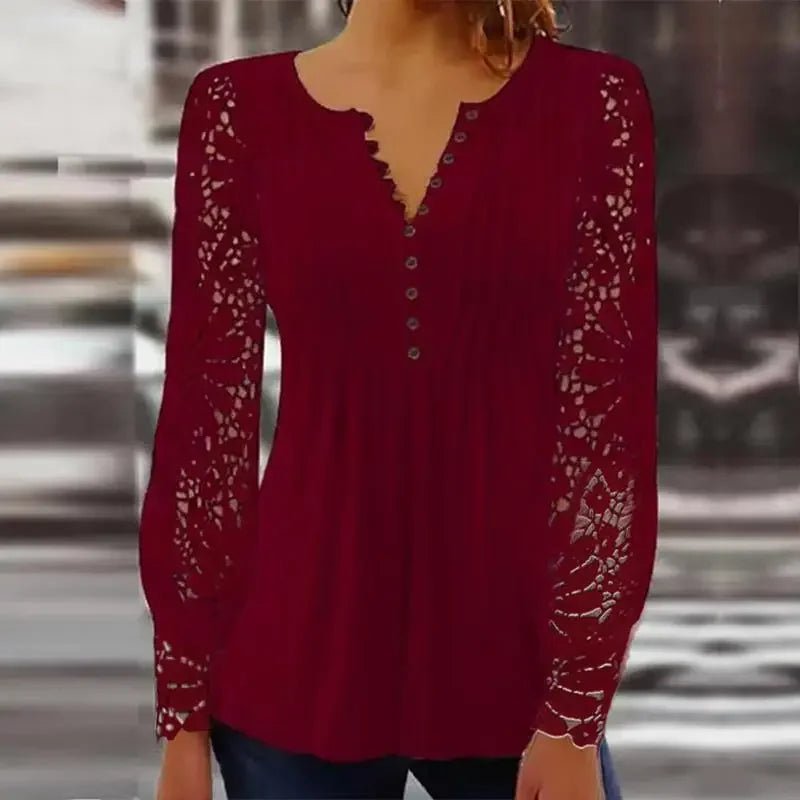 Bluse Verenice™ mit Transparenten Ärmeln aus Blumenspitze und Eleganten Brustfalten