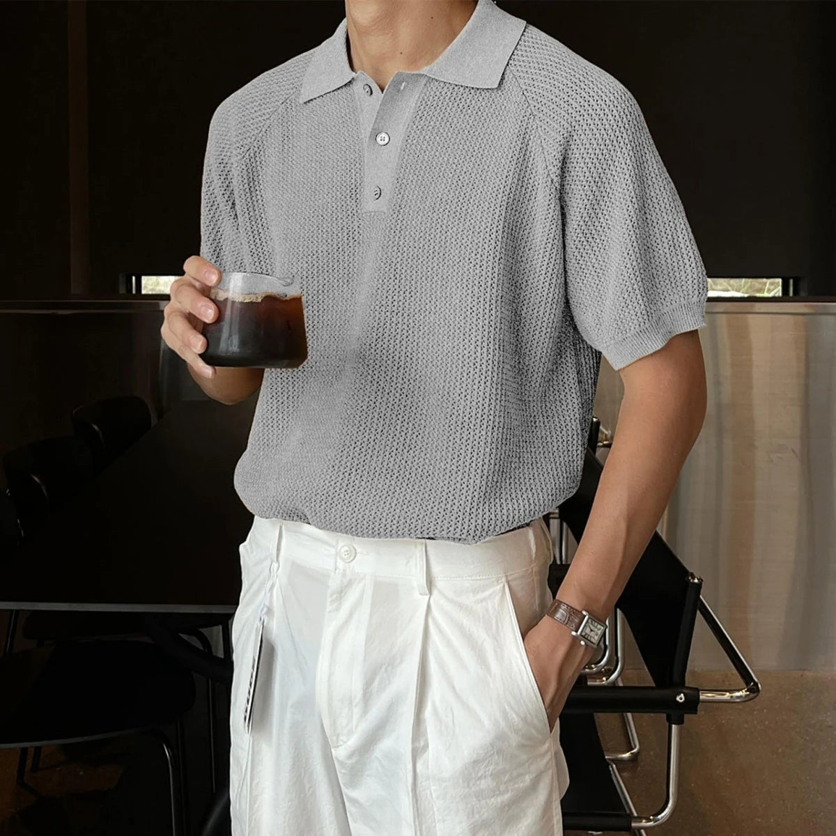 Poloshirt Hagen™ mit strukturierter Strickoptik, Kragen und Knopfleiste