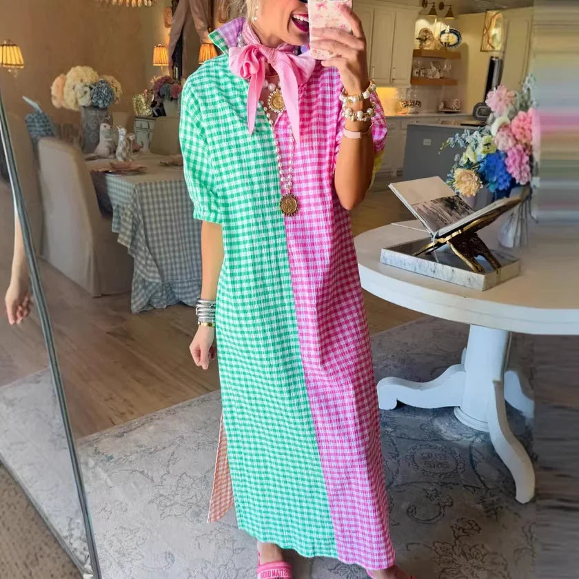 Colorie™ Kleid Mit Hemdkragen Und Vichy-Karo In Farbblöcken