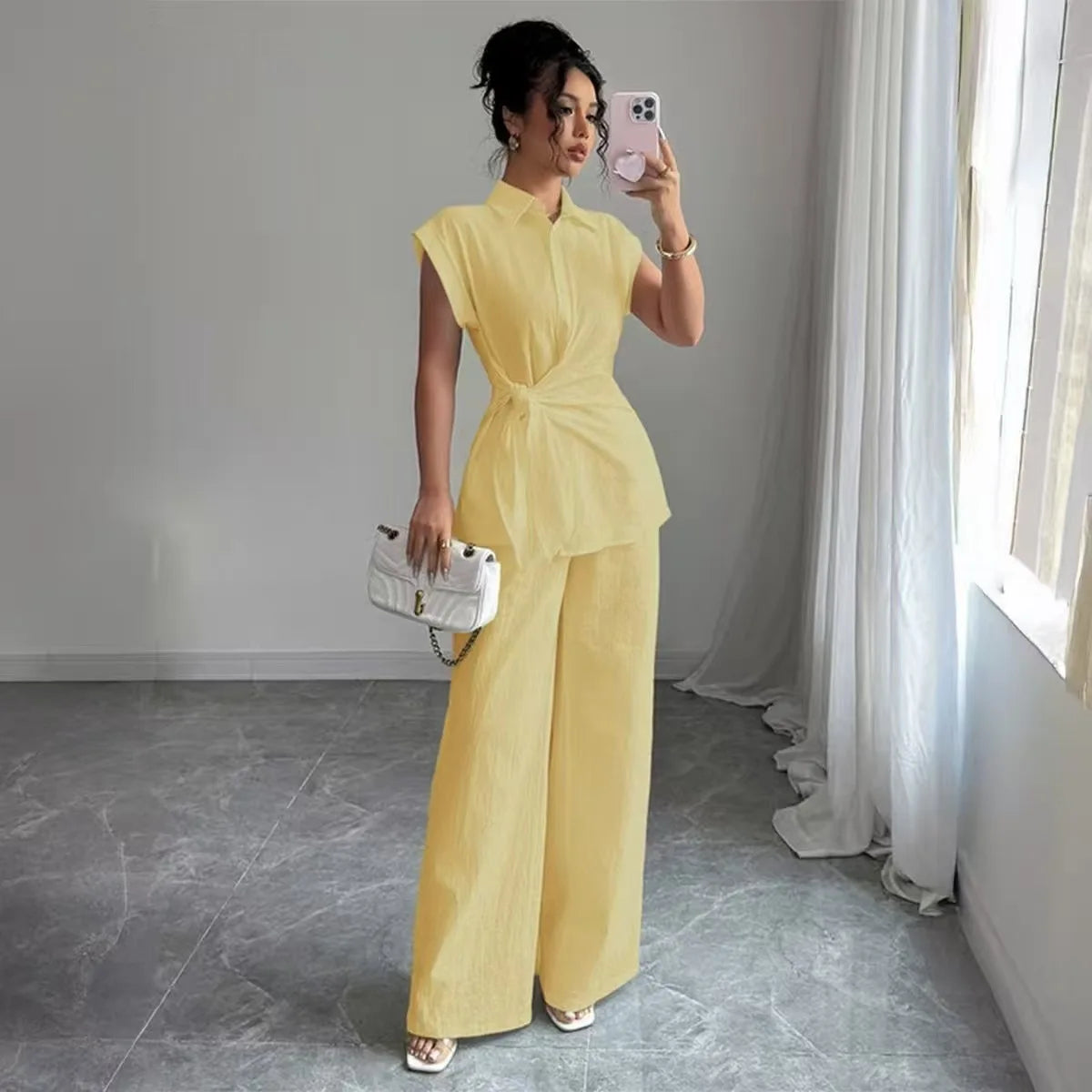 Set Almut™ mit Bluse mit Frontknöpfen und Weiter Hose