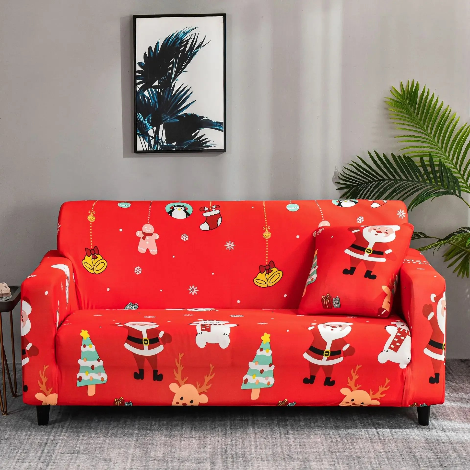 Hoch elastischer Spandex-Weihnachtssofa-Bezug / Sofortige Dekoration, die Ihr Weihnachtsfest verdient! + Kopfkissenbezug als Geschenk