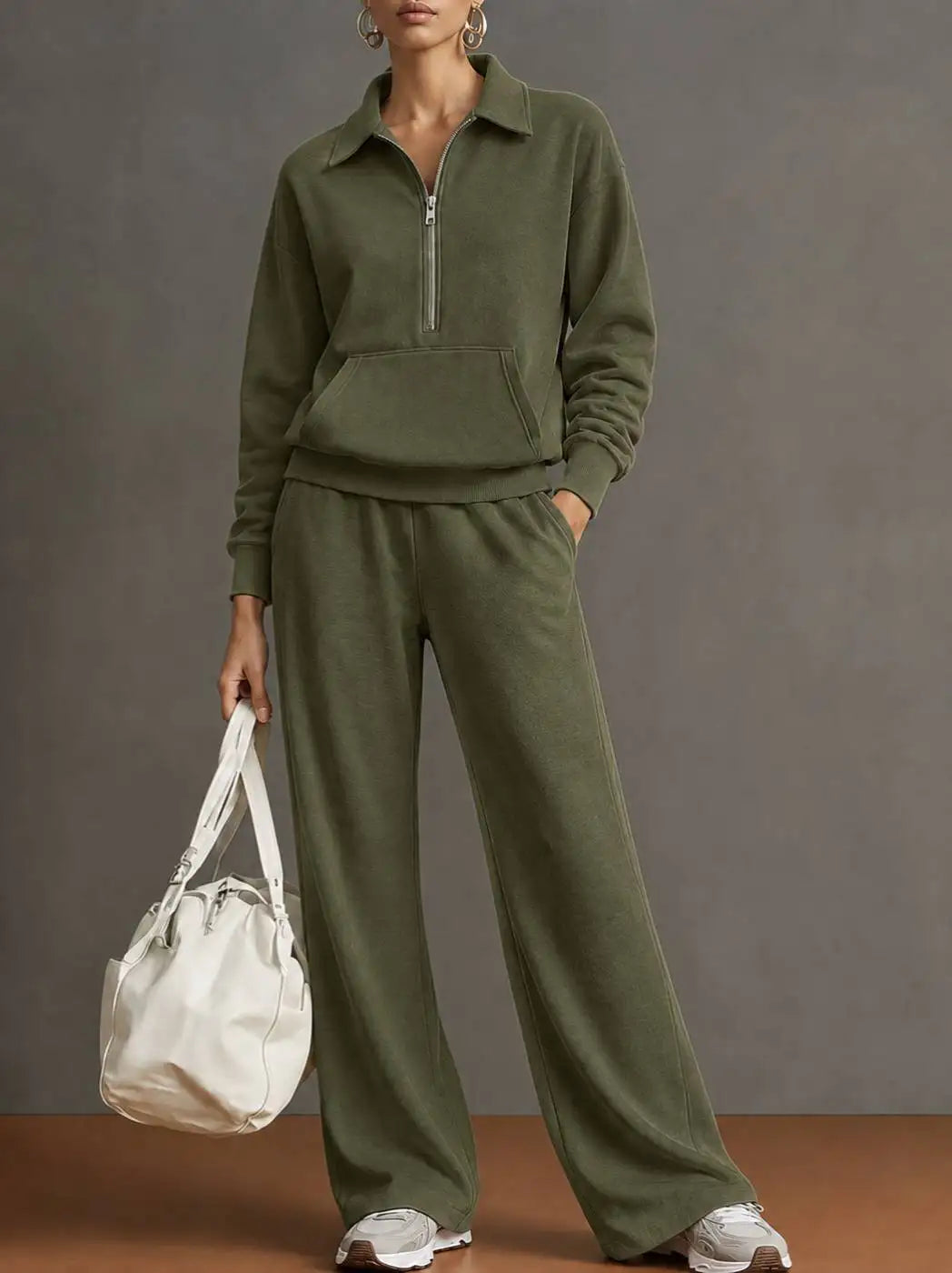 Rieke™ Set mit Half-Zip-Oberteil, Kängurutasche und weit geschnittener Hose