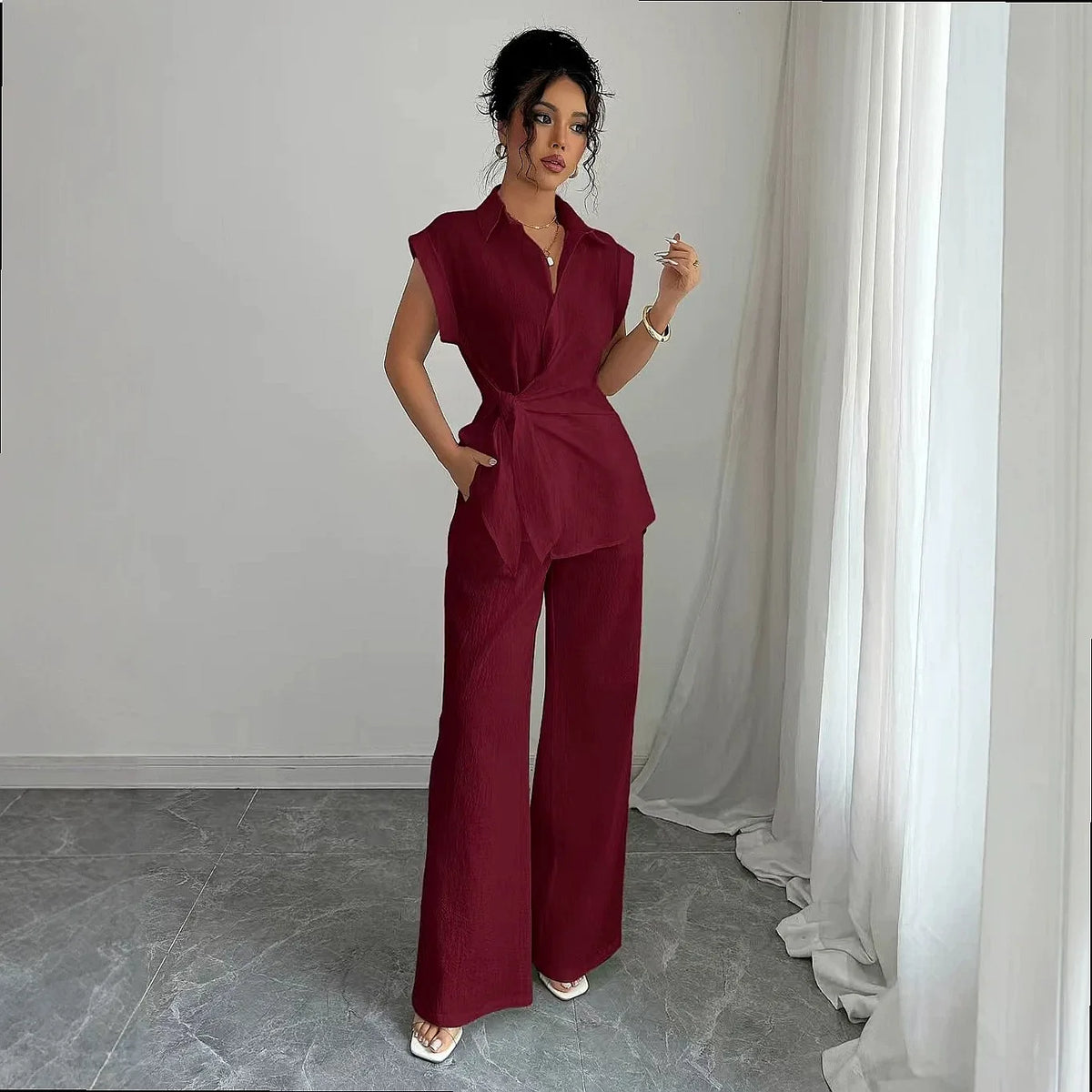 Set Almut™ mit Bluse mit Frontknöpfen und Weiter Hose