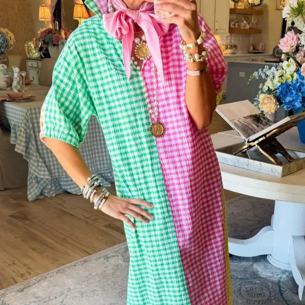 Colorie™ Kleid Mit Hemdkragen Und Vichy-Karo In Farbblöcken