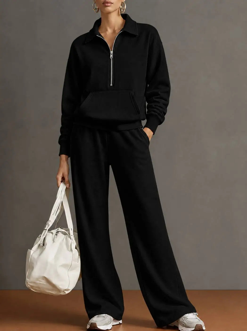 Rieke™ Set mit Half-Zip-Oberteil, Kängurutasche und weit geschnittener Hose