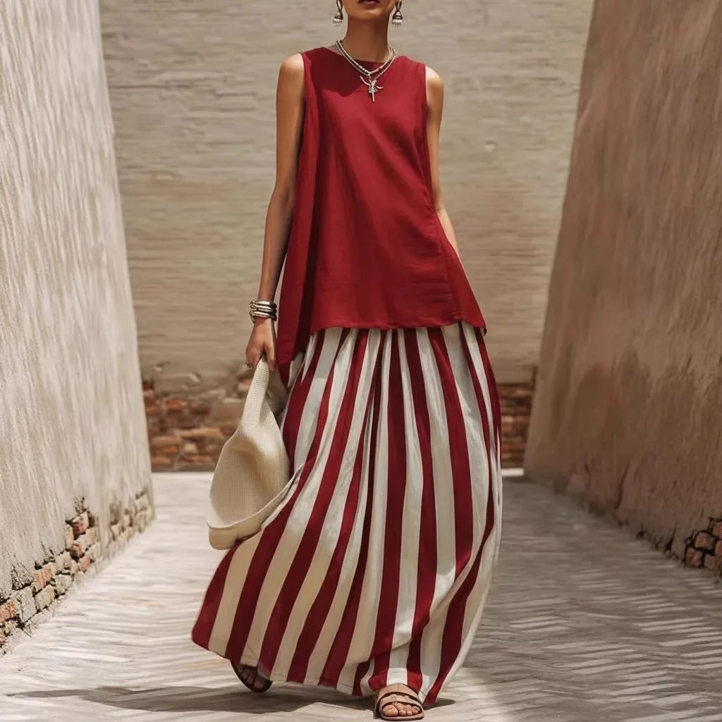 Mirenza™ Maxikleid mit Einfarbigem Oberteil und Langem Gestreiftem Rock