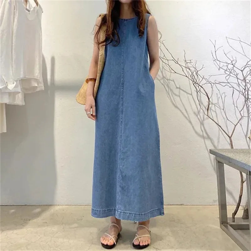 Jeanskleid Maelina™ mit Lockerem Schnitt, Seitentaschen und Breiten Trägern