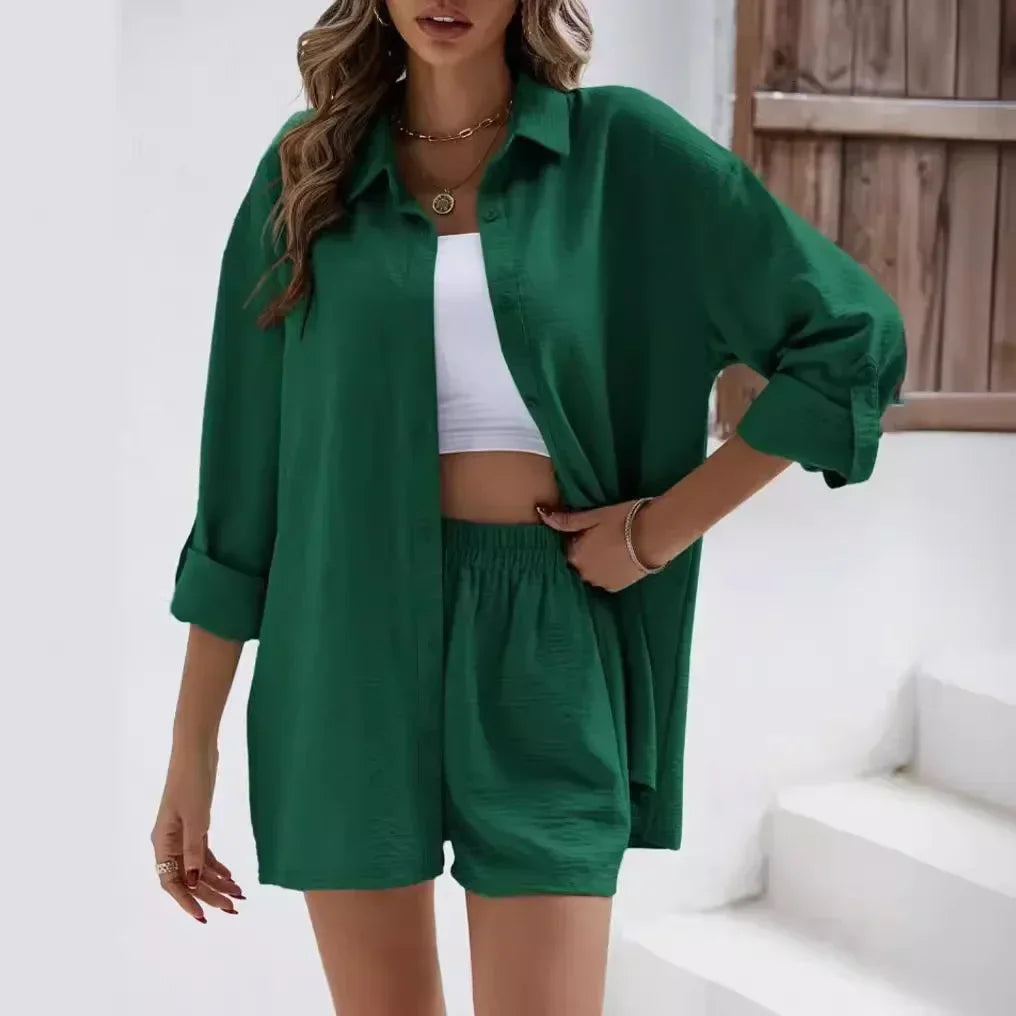 Seele™ Strukturierter Baumwoll-Zweiteiler mit Lockerem Hemd & Bequemen Shorts / Alltäglicher Komfort mit Stil!