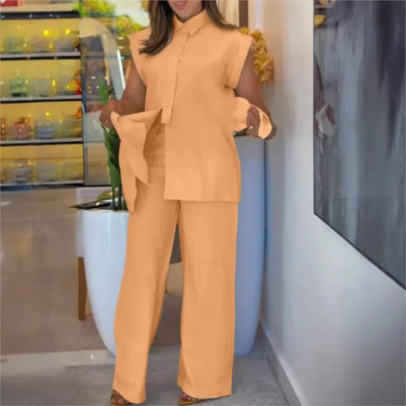 Damen-Set und Hemd aus Baumwollmischung mit Schleifendetail / Zeitgemäße Schneiderkunst mit einem femininen Hauch von Präzision!