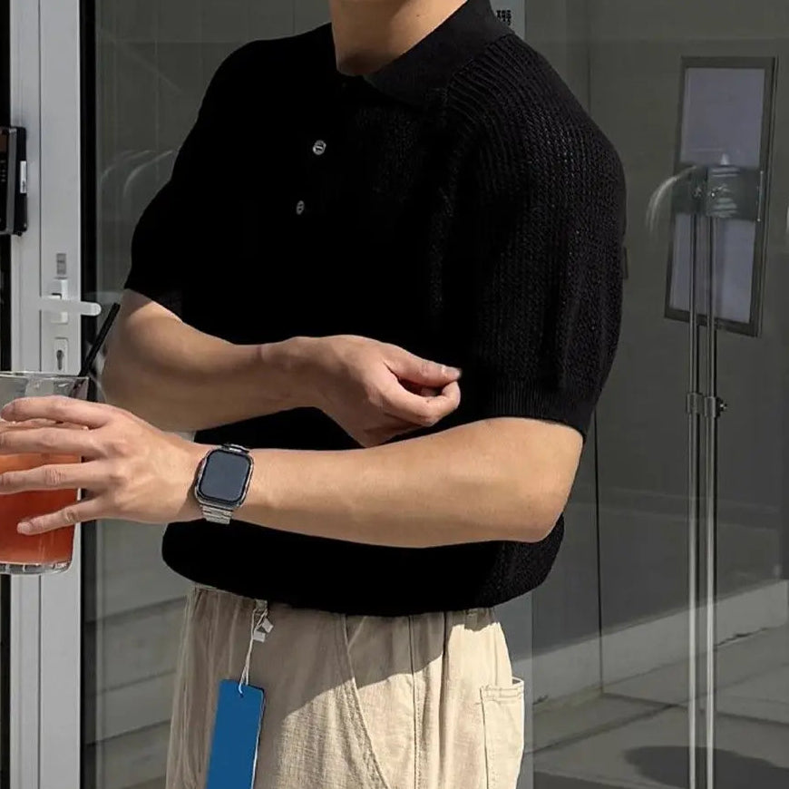 Poloshirt Hagen™ mit strukturierter Strickoptik, Kragen und Knopfleiste