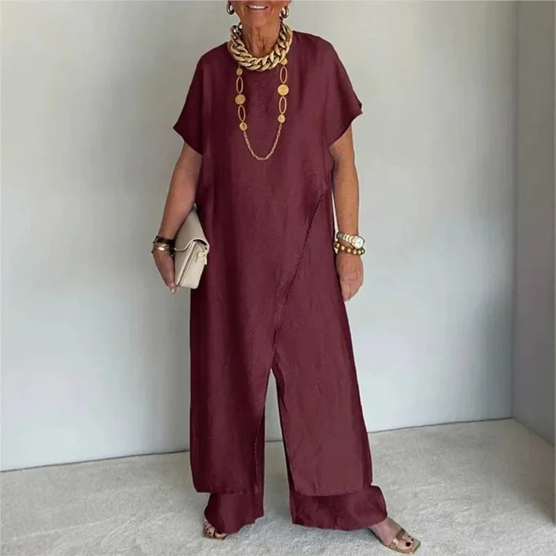 Aurenya™ Set Mit Asymmetrischer Tunika und Fließender Pantalonhose