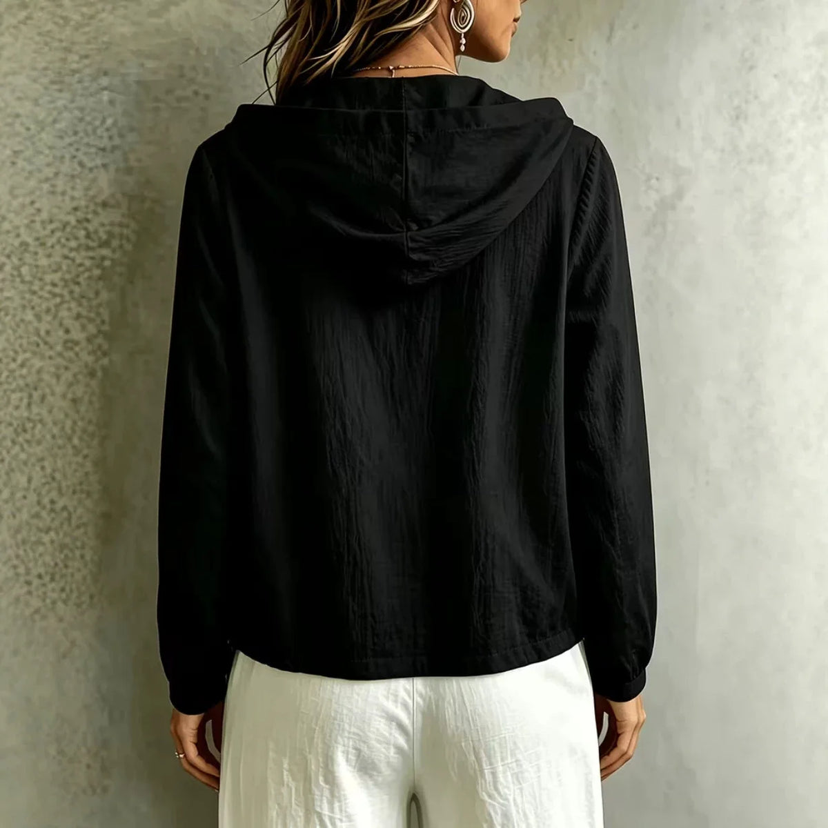 Bluse Matilda™ mit Kapuze, Knopfleiste und Kordelzug