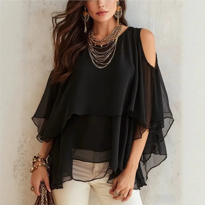 Bluse Fiona™ mit Schulter-Cut-outs, fließenden Ärmeln und Volants