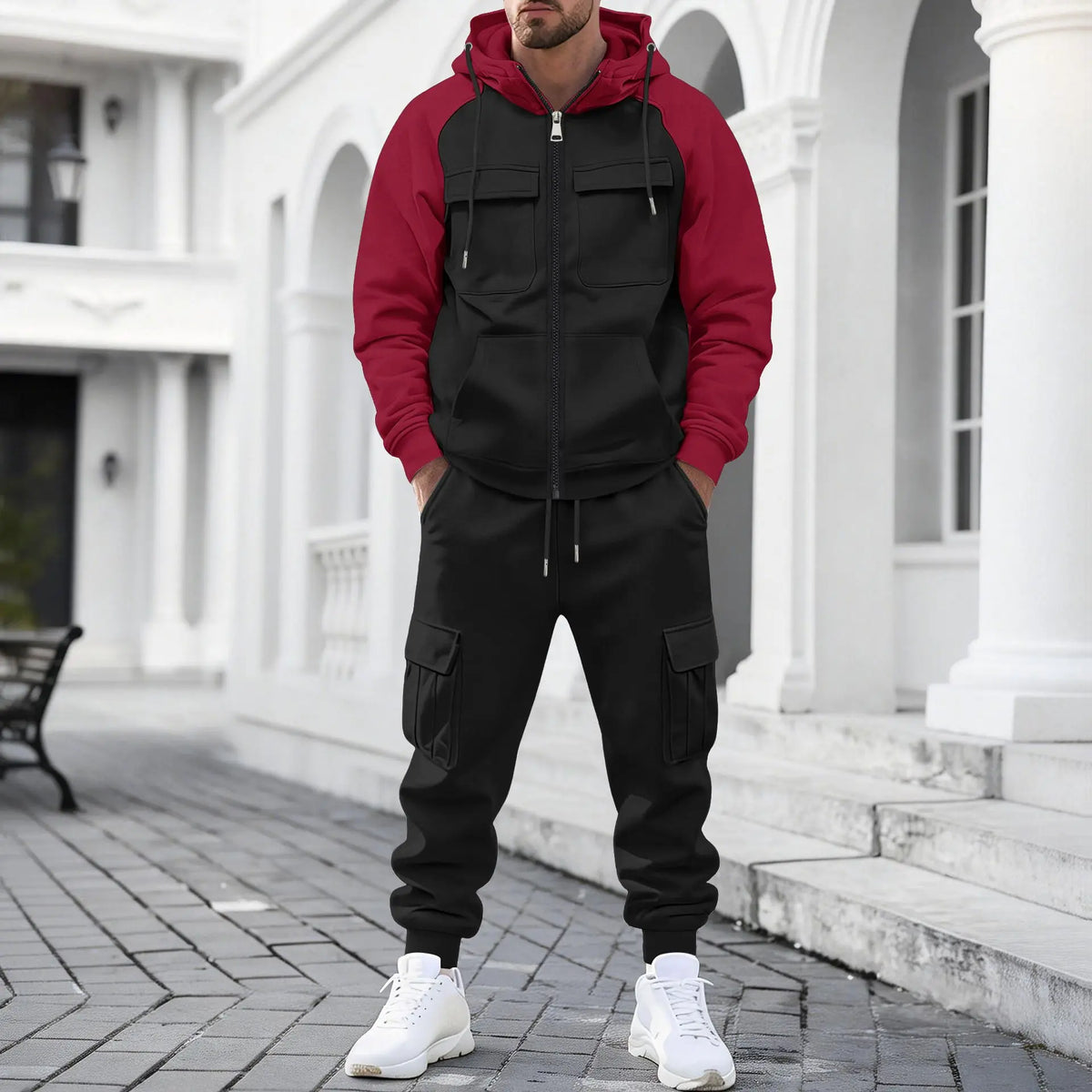Lennox™ Set mit zweifarbiger Jacke, Metallreißverschluss und Cargo-Joggerhose