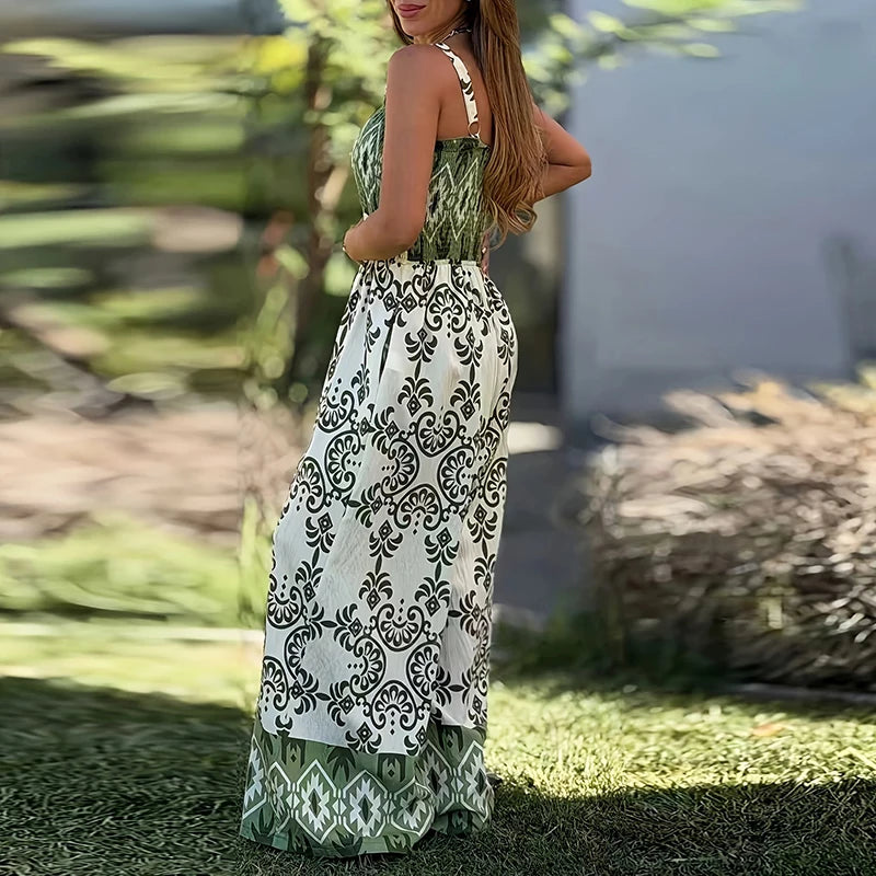 Salina™ Overall mit Mediterranem Muster, Betonter Taille und Weitem Bein