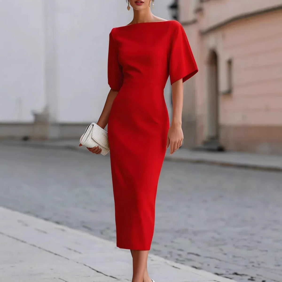 Kleid Estelina™ mit Betonter Taille, Weiten Ärmeln und U-Boot-Ausschnitt