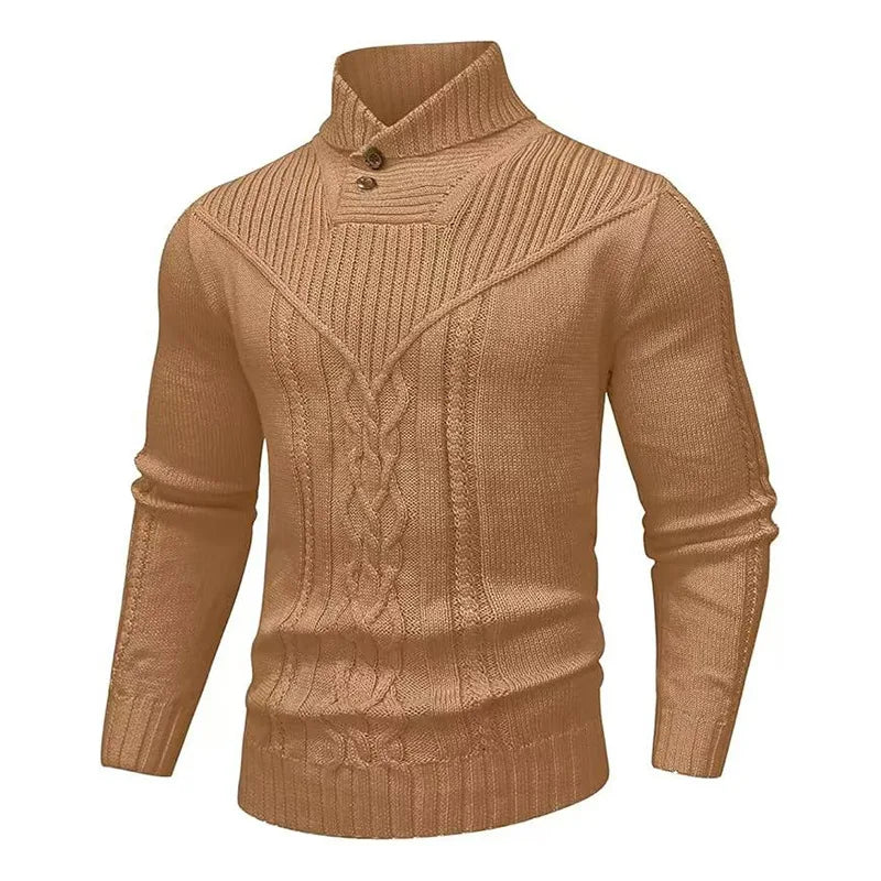 Pullover Oskar™ mit Strukturstrick, hohem Kragen mit Knöpfen und Zopfmuster