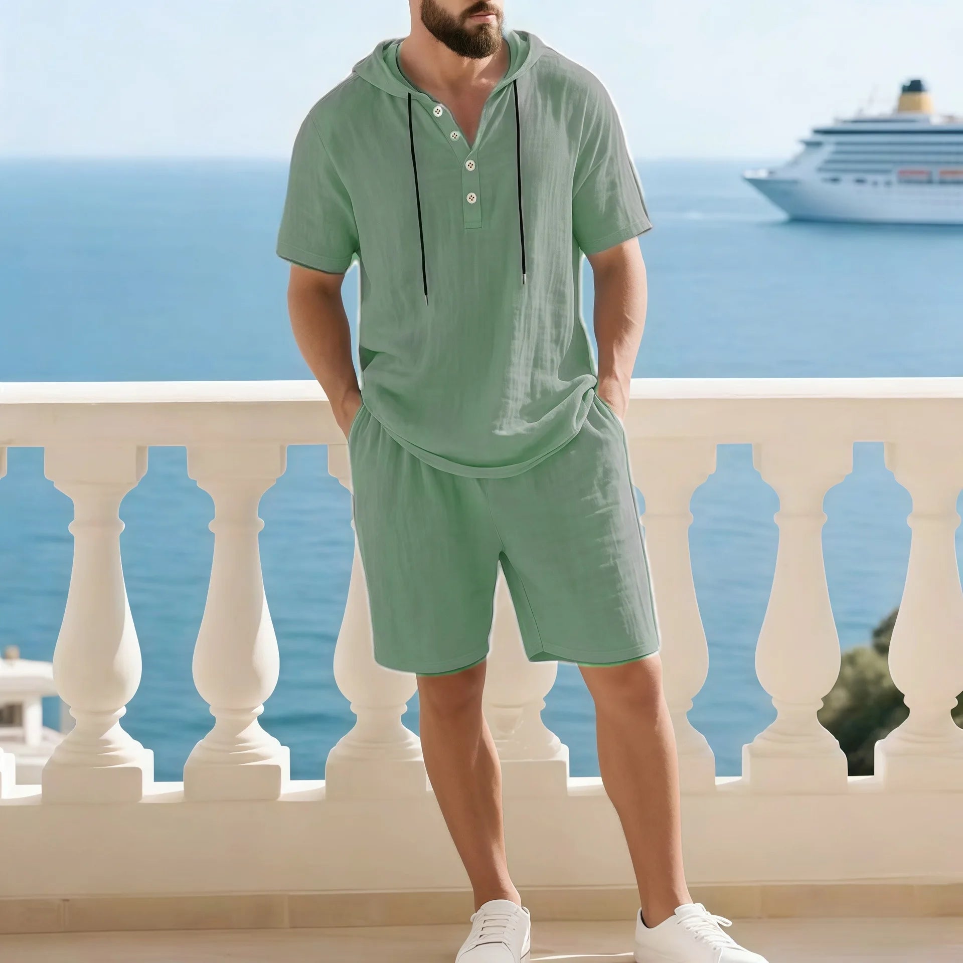 Portofino Coast™ Set Aus Baumwoll-Leinen Mit Moderner Kapuzenshirt
