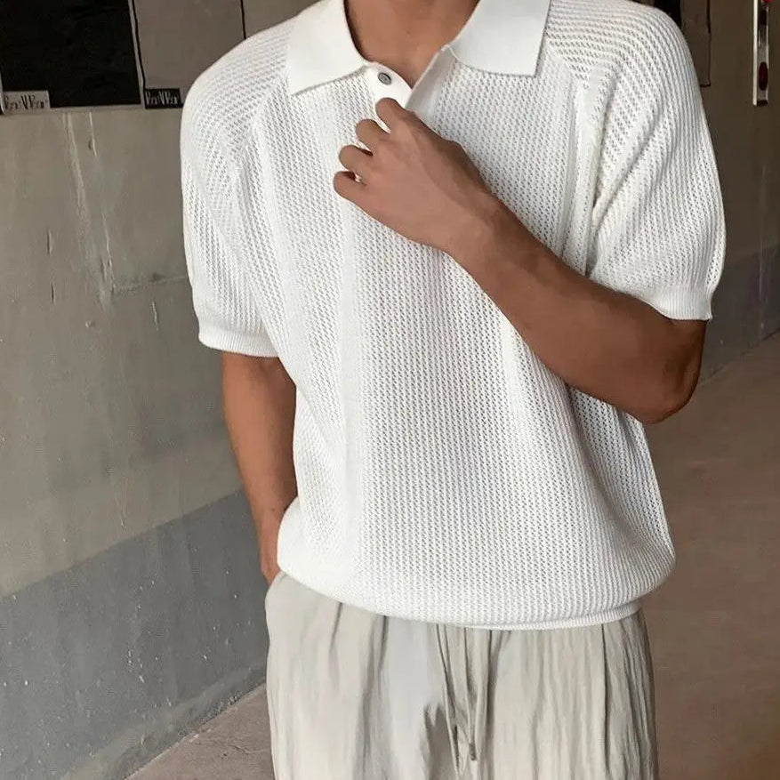 Poloshirt Hagen™ mit strukturierter Strickoptik, Kragen und Knopfleiste