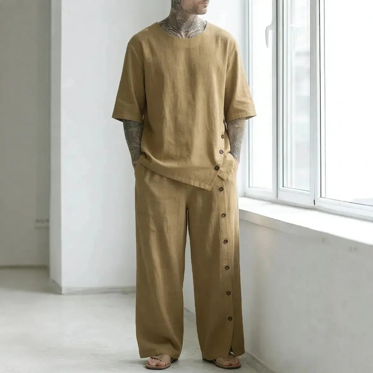 Alessio™ Set mit Oversize-T-Shirt, weit geschnittener Hose und seitlicher Knopfleiste