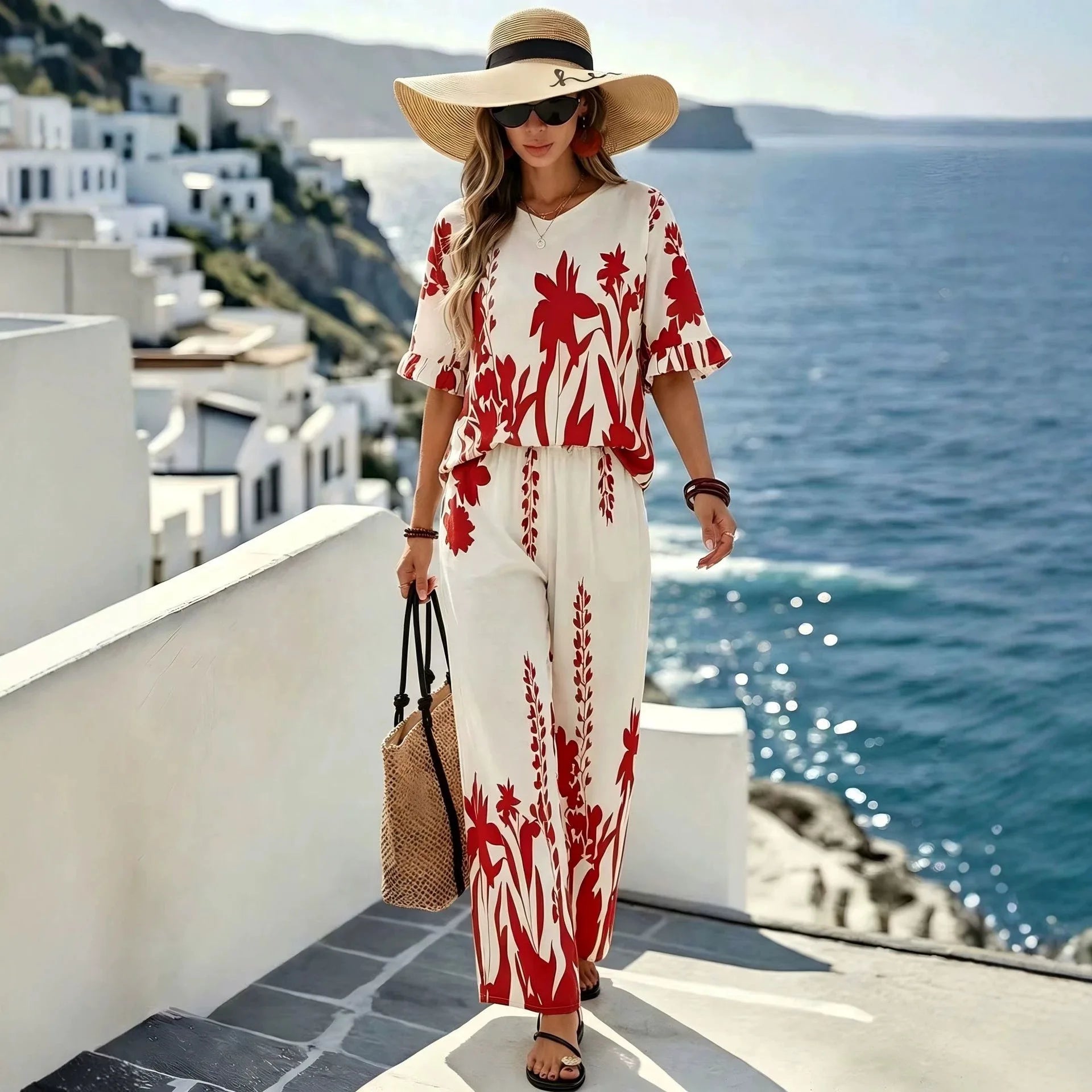 Calienne™ Set mit Geradem Bein und Kurzarmbluse