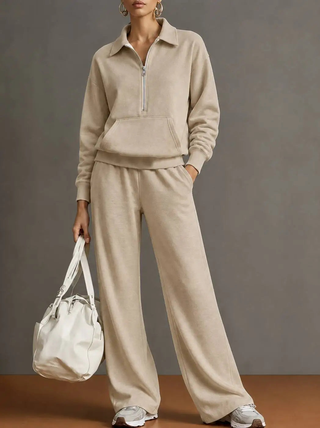 Rieke™ Set mit Half-Zip-Oberteil, Kängurutasche und weit geschnittener Hose