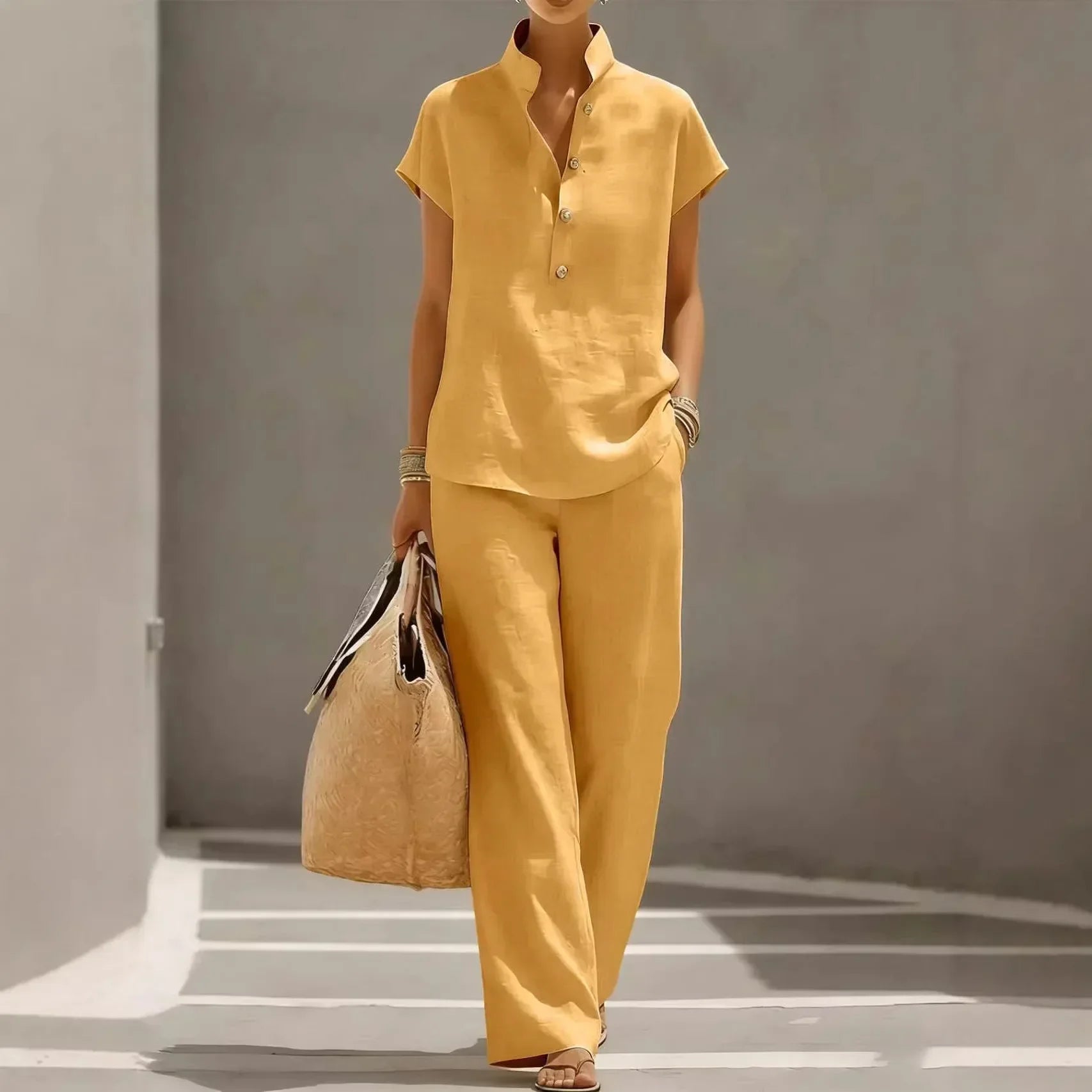 Marelisse™ Set Aus Baumwoll-Leinen Mit Lockerer Bluse und Fließender Pantalonhose