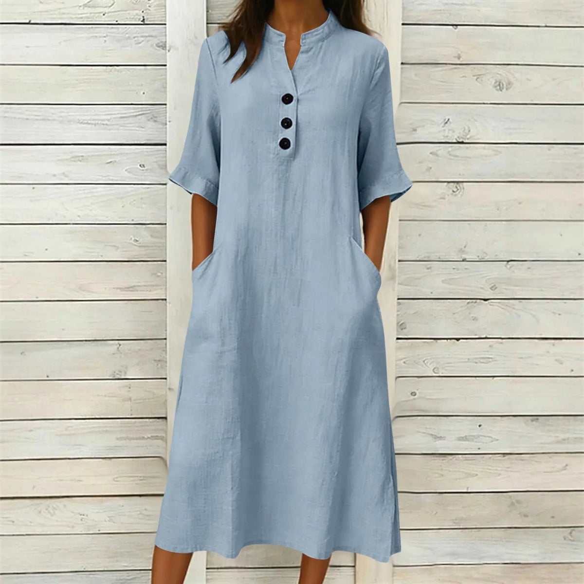 Kleid Lena™ mit Stehkragen, Knopfleiste und Seitentaschen