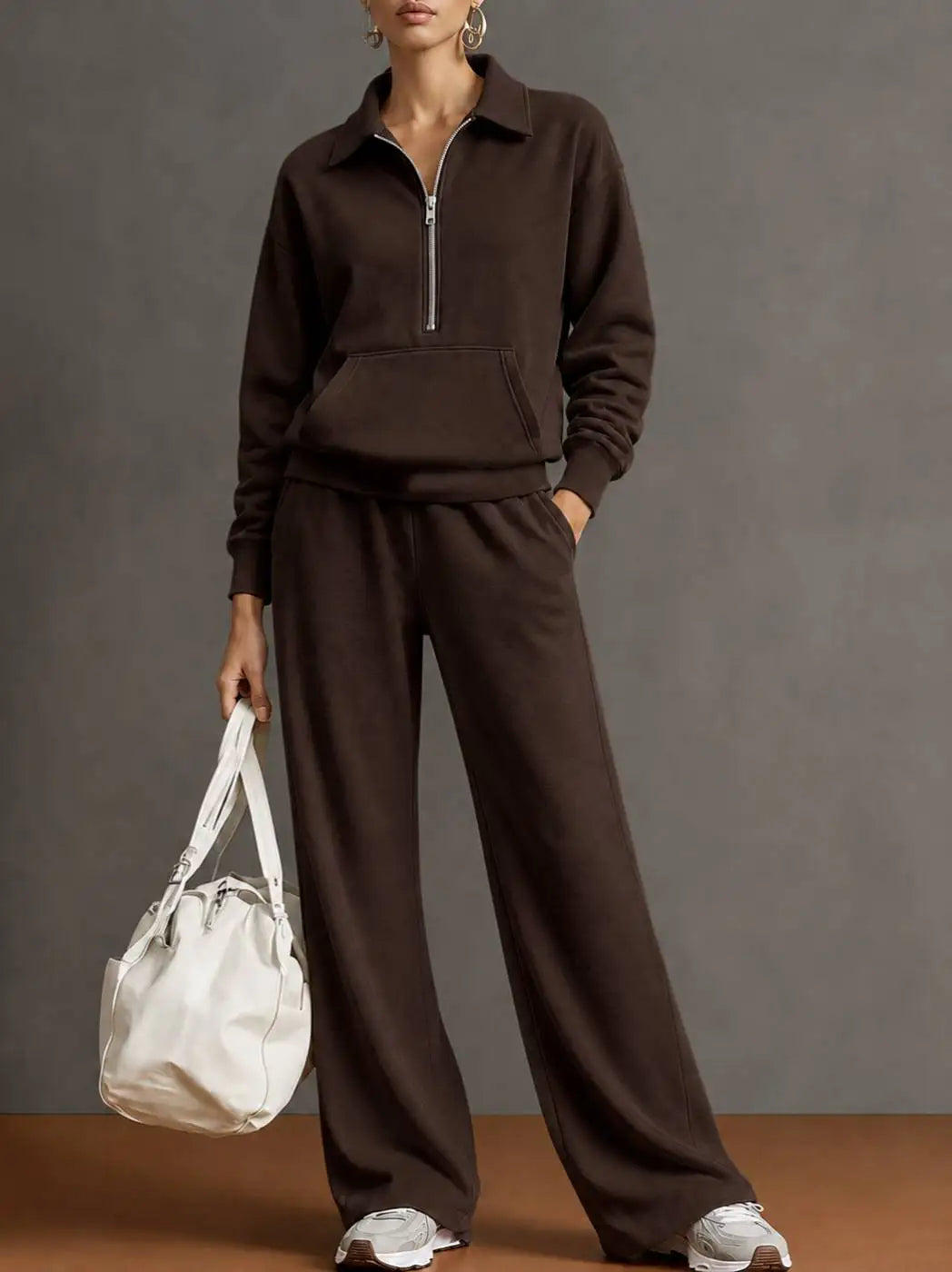 Rieke™ Set mit Half-Zip-Oberteil, Kängurutasche und weit geschnittener Hose