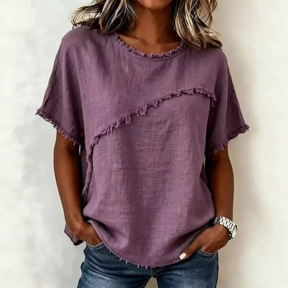 Bluse Verena™ mit asymmetrischem Einsatz und ausgefransten Details