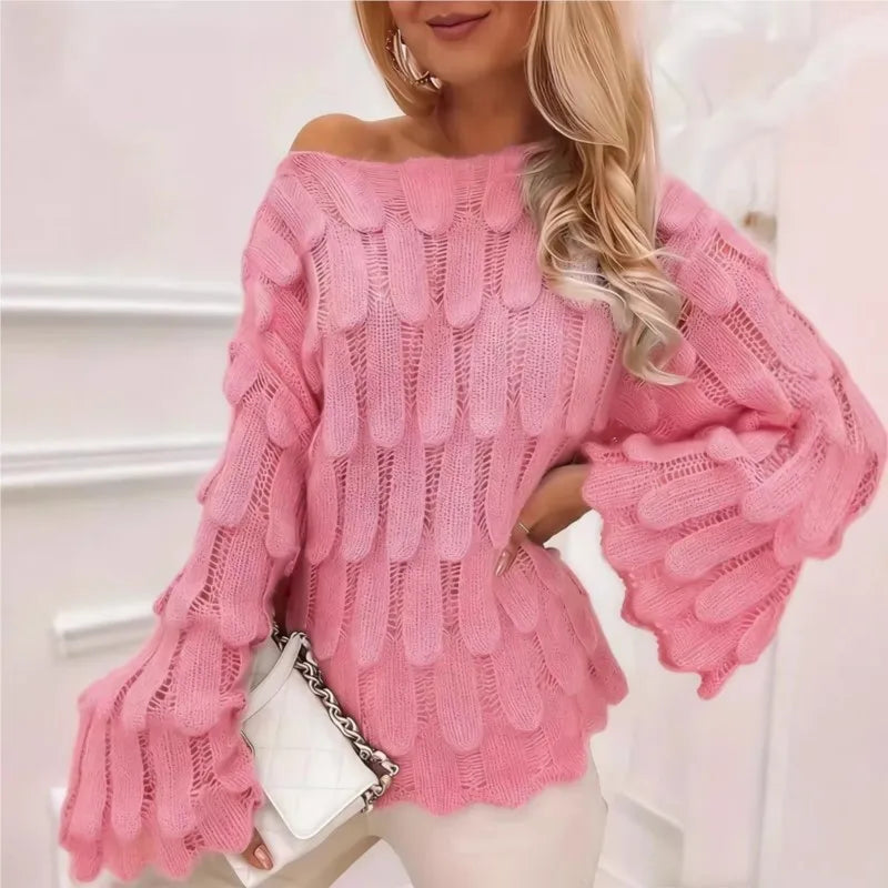 Strickpullover Alva™ mit Lochstrick, Federoptik und weiten Ärmeln