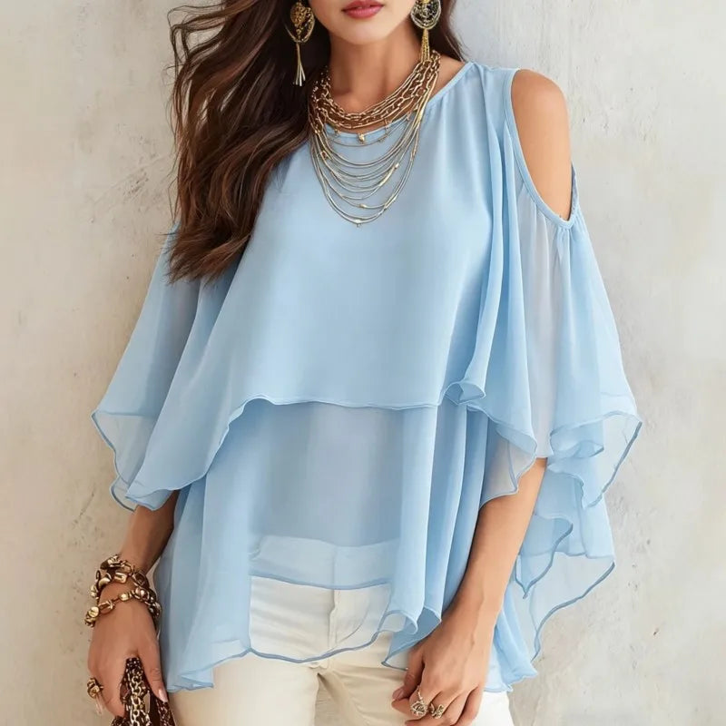 Bluse Fiona™ mit Schulter-Cut-outs, fließenden Ärmeln und Volants