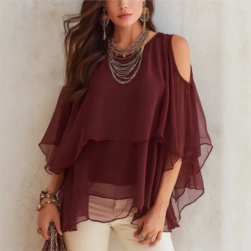 Bluse Fiona™ mit Schulter-Cut-outs, fließenden Ärmeln und Volants