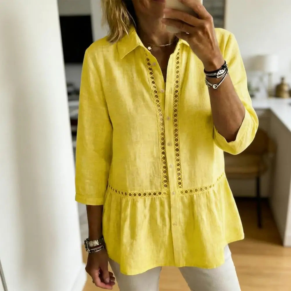 Fiorelly™ Bluse Mit Klassischem Kragen, Cut-Out-Details Und Weitem Saum