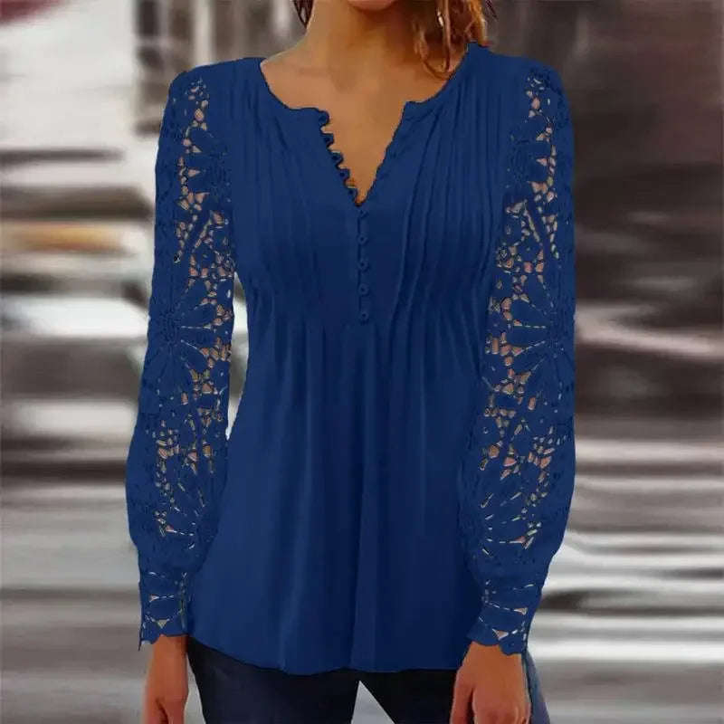 Bluse Verenice™ mit Transparenten Ärmeln aus Blumenspitze und Eleganten Brustfalten