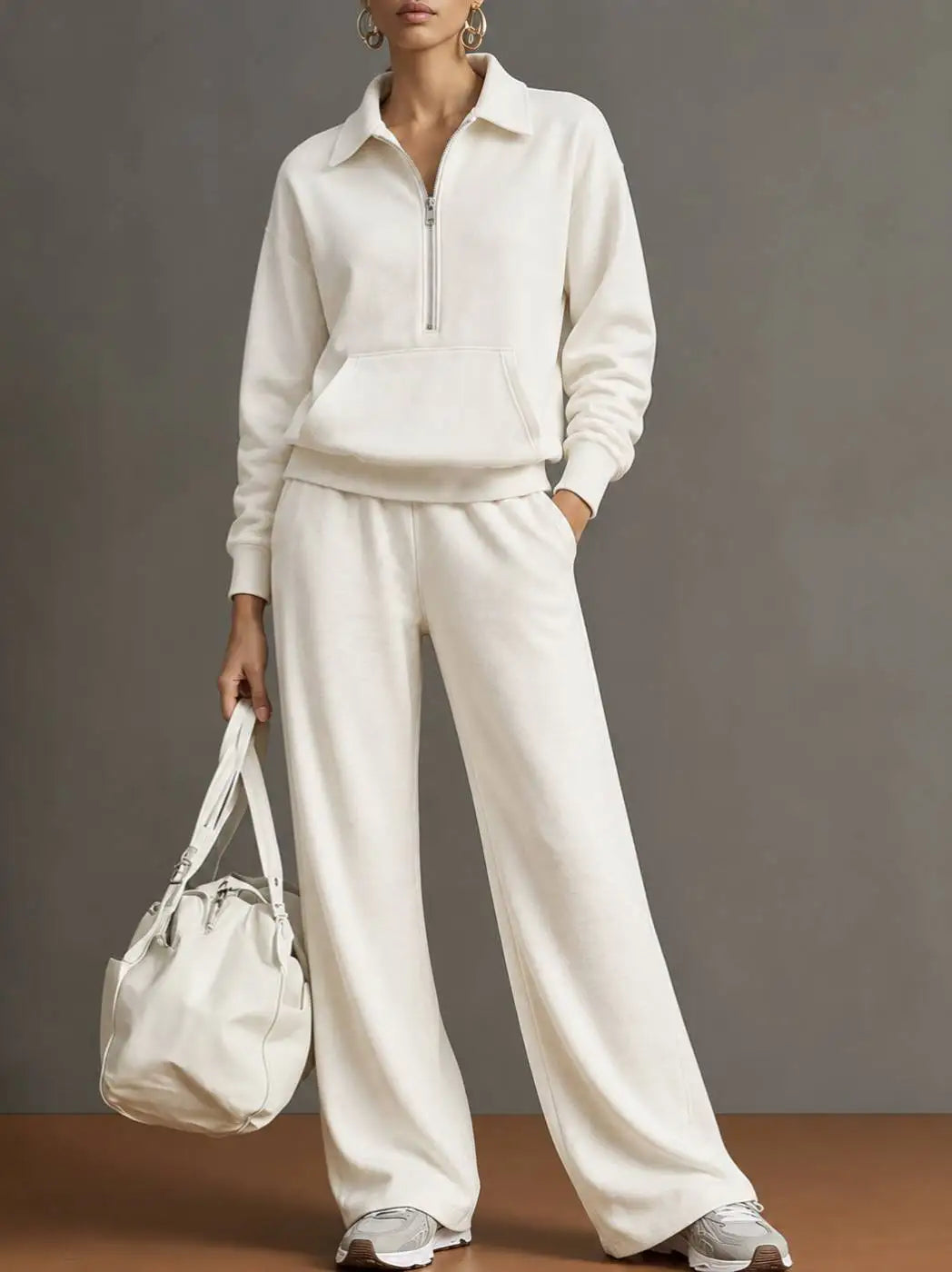 Rieke™ Set mit Half-Zip-Oberteil, Kängurutasche und weit geschnittener Hose