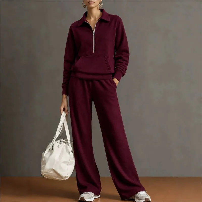 Rieke™ Set mit Half-Zip-Oberteil, Kängurutasche und weit geschnittener Hose