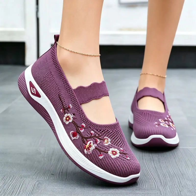 Rosalie™ Mary-Jane-Sneaker mit Atmungsaktivem Strickmaterial und Floraler Stickerei
