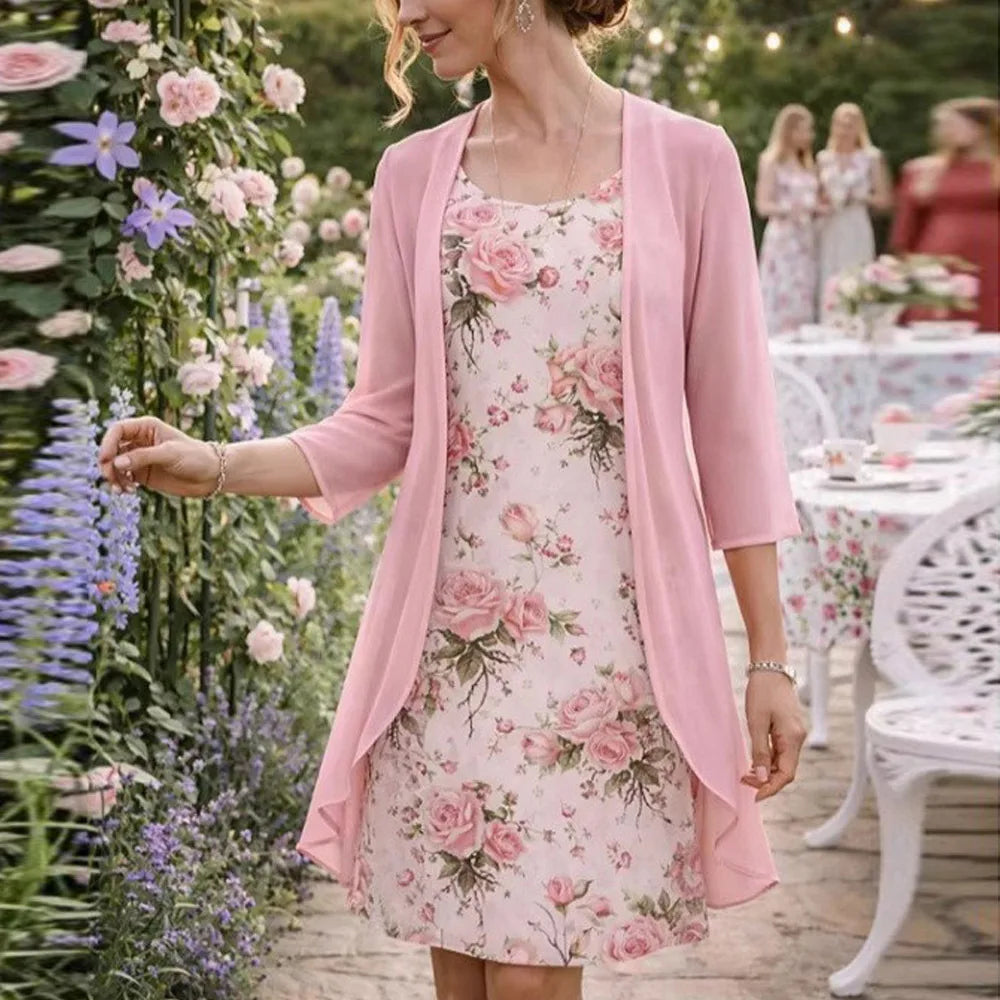 Lavinia™ Set Mit Geblümtem Kleid Und Leichter Strickjacke