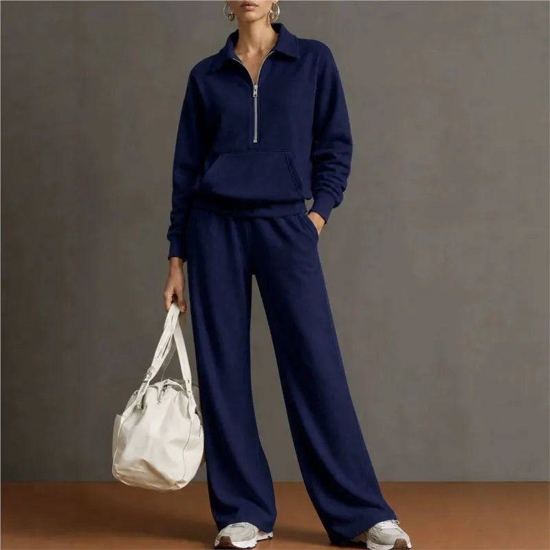 Rieke™ Set mit Half-Zip-Oberteil, Kängurutasche und weit geschnittener Hose