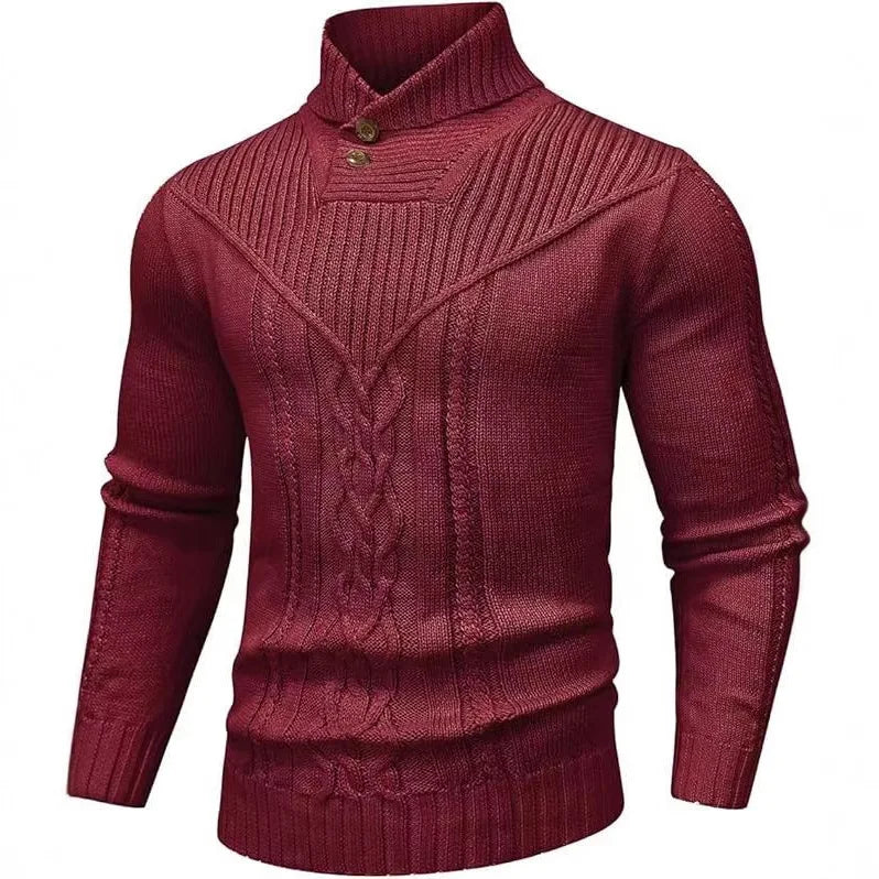 Pullover Oskar™ mit Strukturstrick, hohem Kragen mit Knöpfen und Zopfmuster