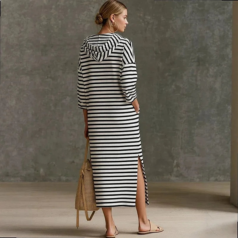 Kleid Viona™ mit Streifen, Kapuze und V-Ausschnitt mit Metallreißverschluss