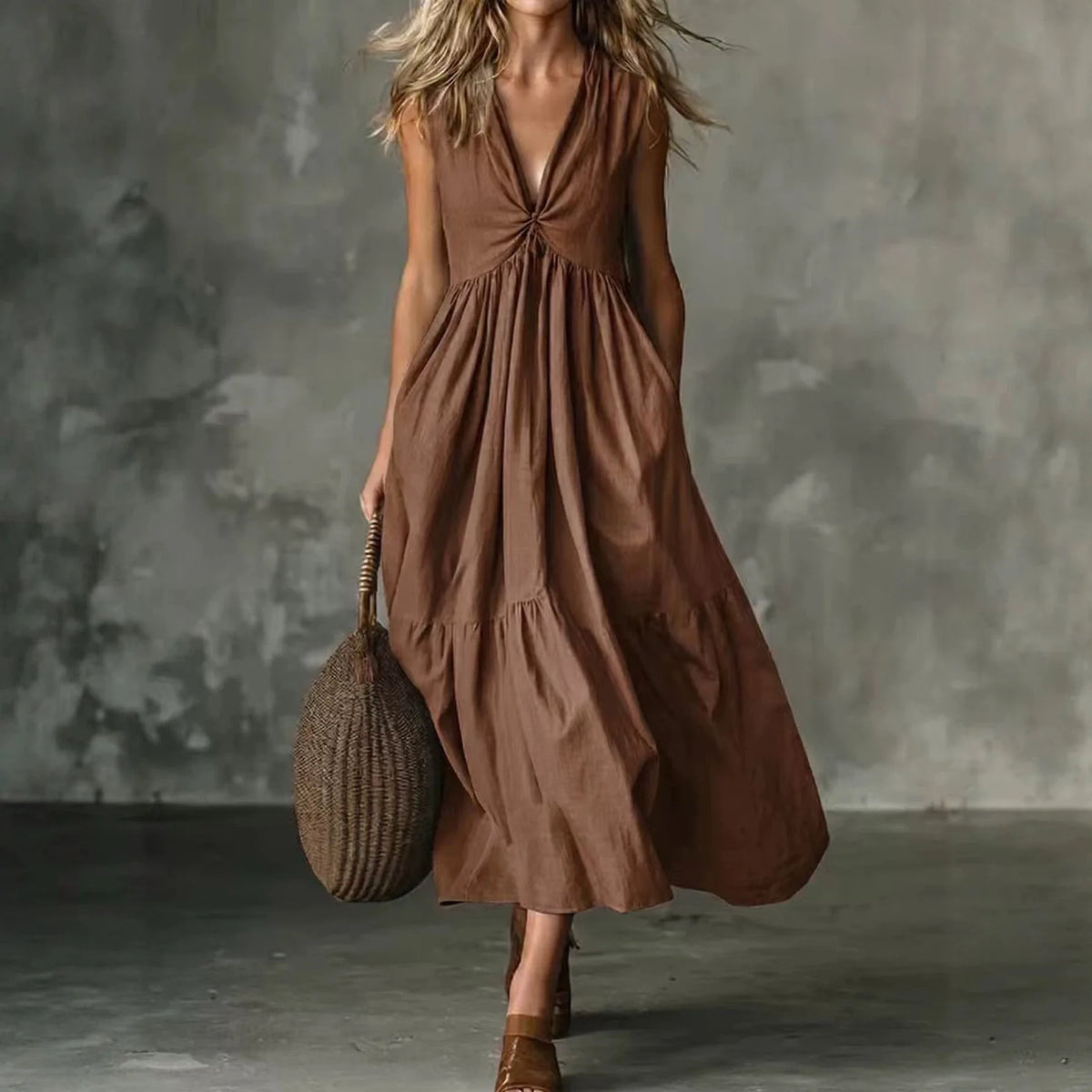 Kleid Antonia™ mit ärmellosem Schnitt und V-Ausschnitt
