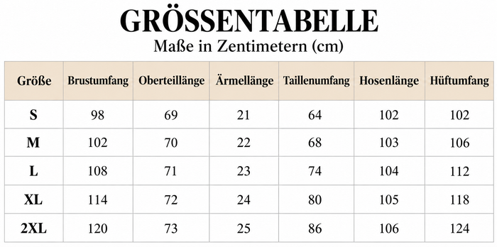 Größentabelle